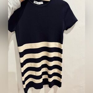 Zara navy and Cream Striped Dress